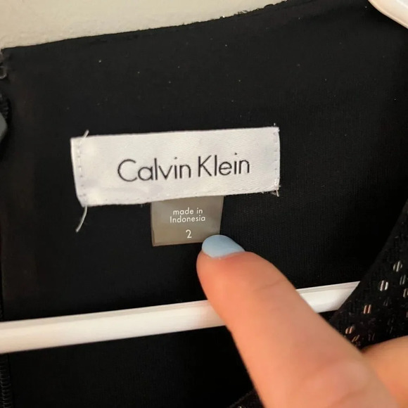 Calvin Klein Womens Black A Line Dress 2 Sequin Pleated Long Sleeve Semi-Formal - Picture 9 of 10